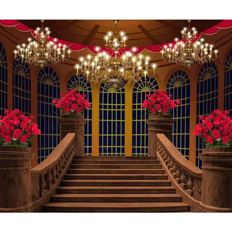 Luxury European Royal Palace Red Carpet Polyester Photography Backdrop Banner, Home Decor Tapestry for Room, Birthday-Wedding Event Photo Booth Supplies, Family Gift for Father's Day (Bag-Included)