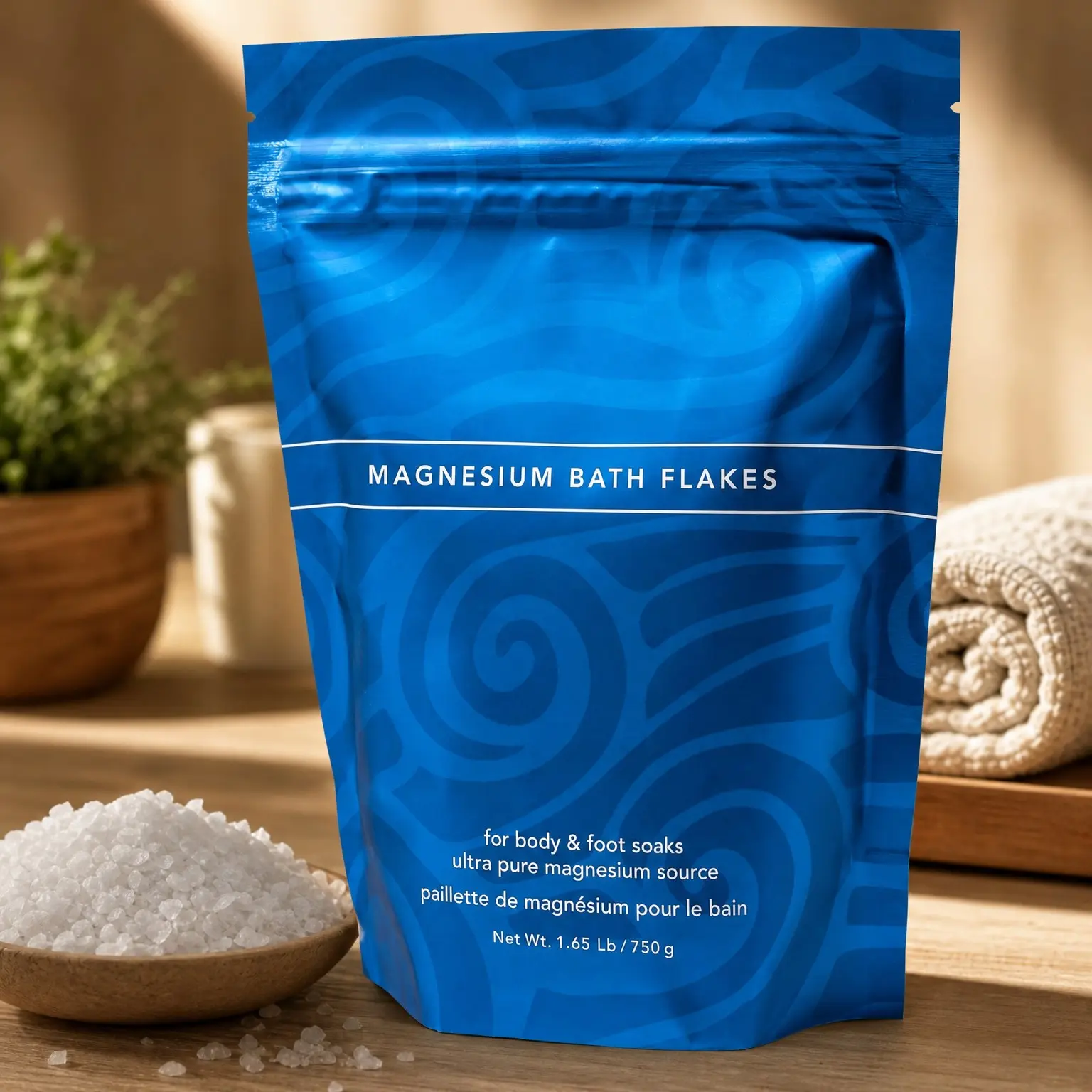 Magnesium Bath Flakes, Epsom Salt Alternative | Pure Zechstein Magnesium Chloride Flakes for Soaking & Whole-Body Replenishment, 1.65 lb Resealable BagGift