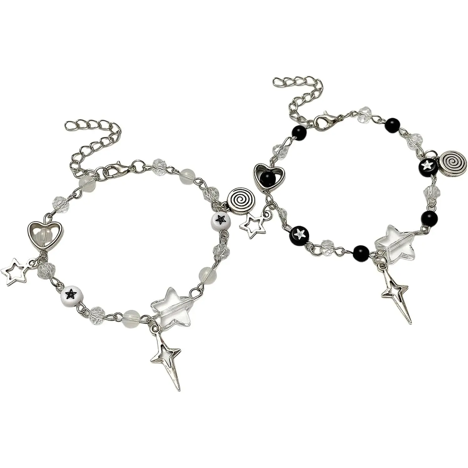 Y2K Cool Punk Hollowed Out Pentagram Matching Beaded Bracelet  Guitar  Pendant Bracelet Aesthetic Imitation  Beads Bracelet for Couples  BFF  Gifts