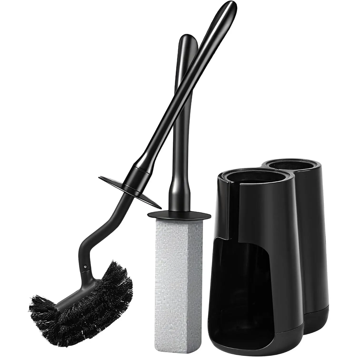 Toilet Brush and Holder Set with Pumice Stone Toilet Bowl Cleaner | Long-handle  with Ventilated Holder and Pumice Stone for Hard Water Stains, Limescale and Toilet Rings