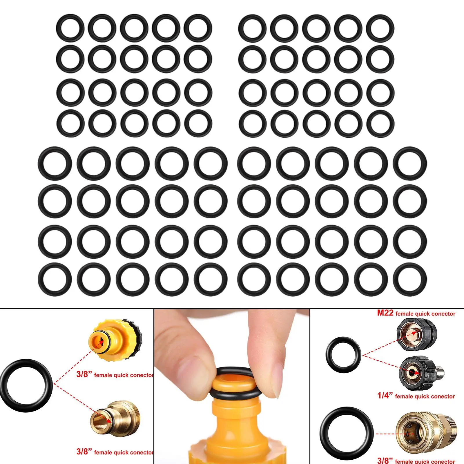 80Pcs 1/4" 3/8'' Pressure Washer Seal Rings Quick Connector O-rings Set