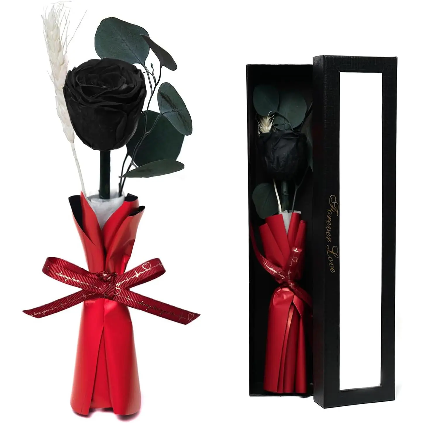 Forever Flower, Preserved Rose Birthday Gifts for Women, Her, Wife, Mom,  Eternal Roses Gifts for  Day, Valentines Day, Anniversary, Graduation, Wedding, Single Rose Real Rose (Black)