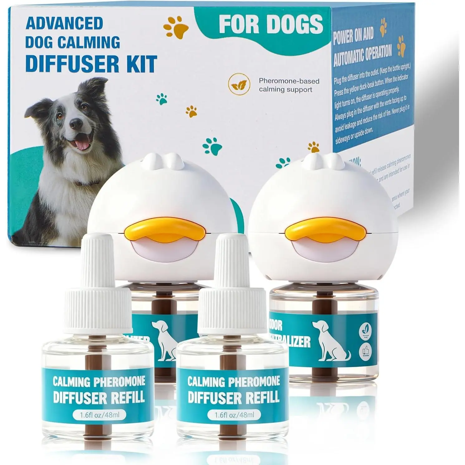 Dog Calming Diffuser, Calming Pheromones Diffuser Kit Pheromone Diffuser to Calm for Anxiety Relief Fighting Barking Stress,for All Dogs, 2Plug in+4Refill