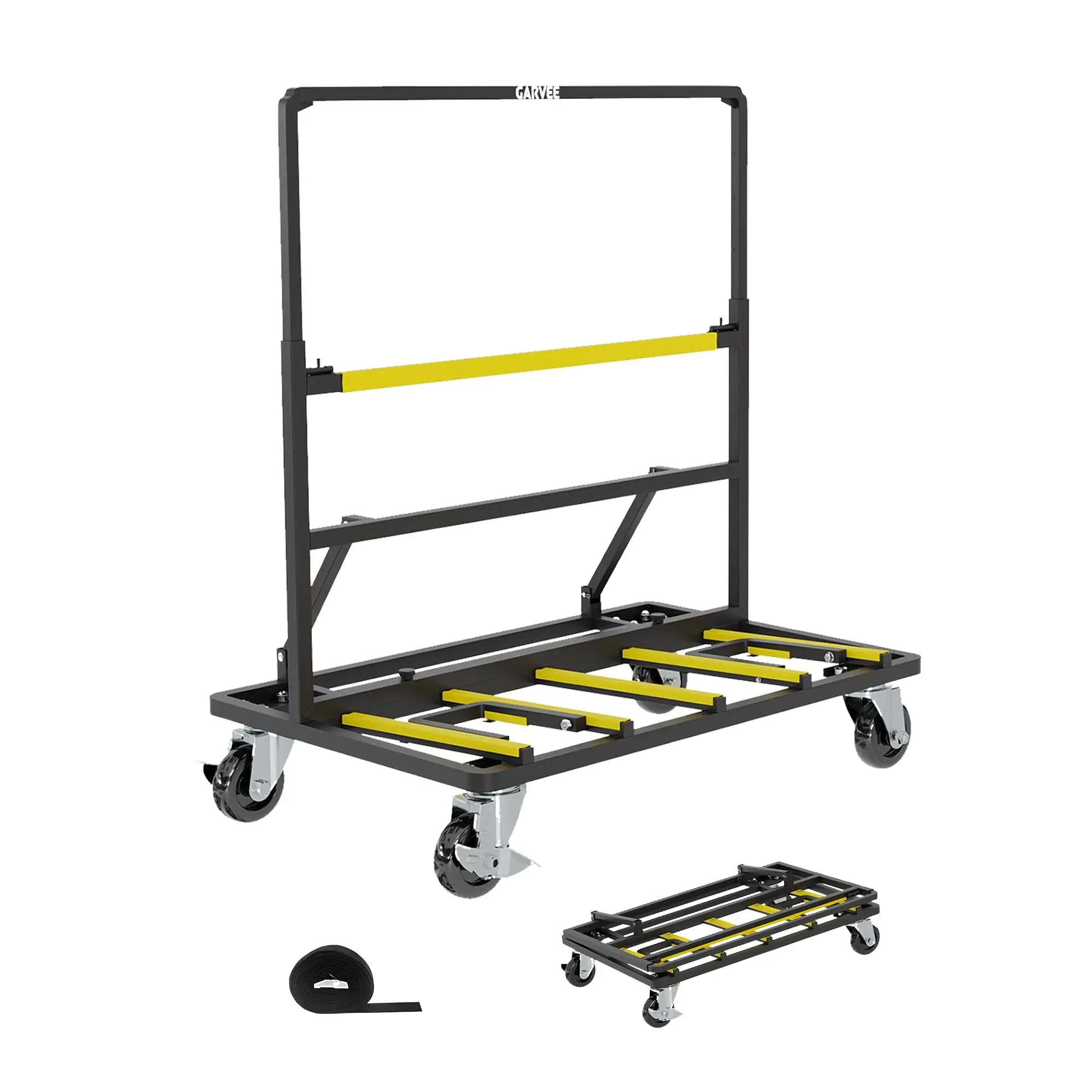 Garvee Heavy-Duty Panel Dolly Cart – 1800 lbs Capacity Material Handling Flatbed – Collapsible Platform Truck with Expandable Deck, Swivel Casters & Tie-Down Strap – For Drywall, Plywood, Glass