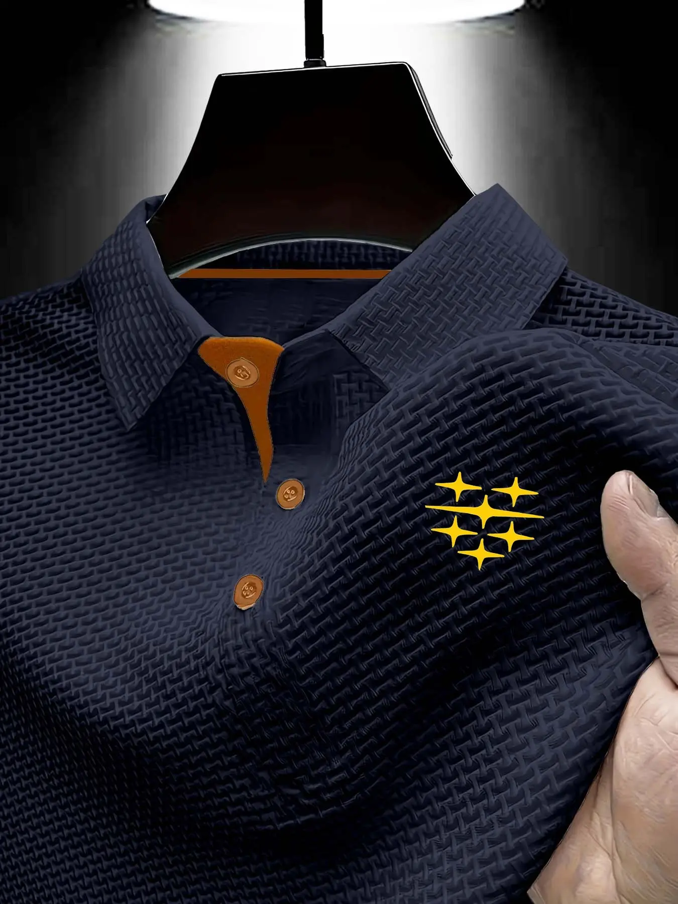 Men's Classic Muscle Slim Polo Shirt, Sporty Polo Shirts, Short Sleeve Summer Quick-Dry Golf Sportswear, Geometric Pattern Slim-Fit Casual Top, Business Basic Style