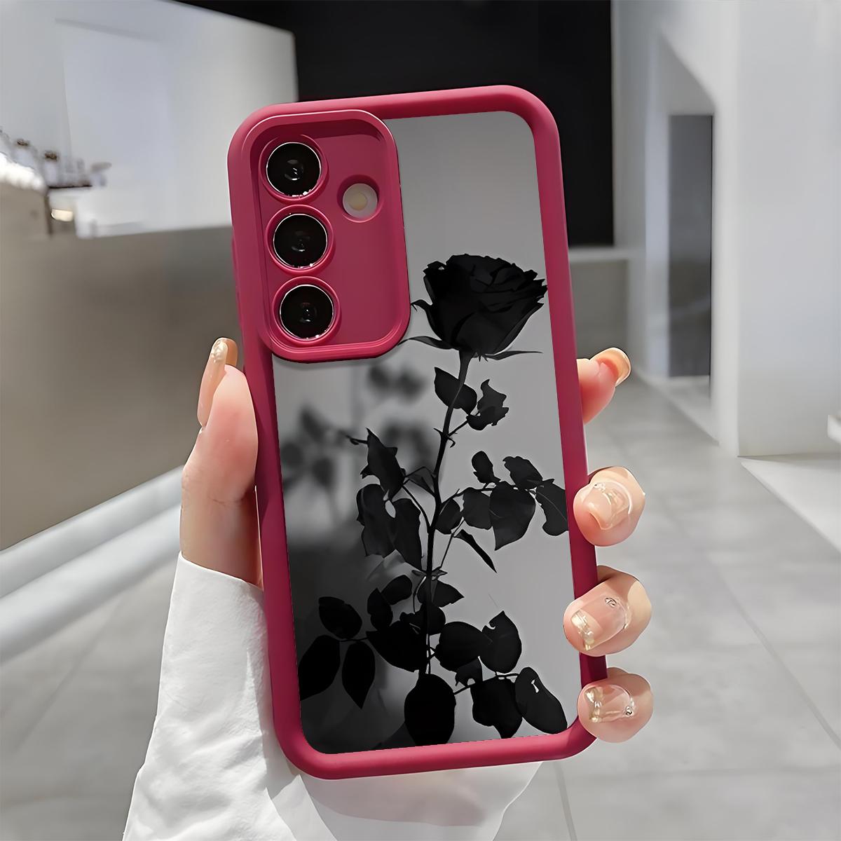Black Rose Pattern Phone Case, Enhanced Camera Protection,Shockproof Skin-Friendly Touch Soft Cover for Samsung Galaxy S21 S22 S23 S24 S25 S26 Ultra Plus FE A13 A14 A15 A16 A17 A33 A34 A35 A36 A52 A53 A54 Note20