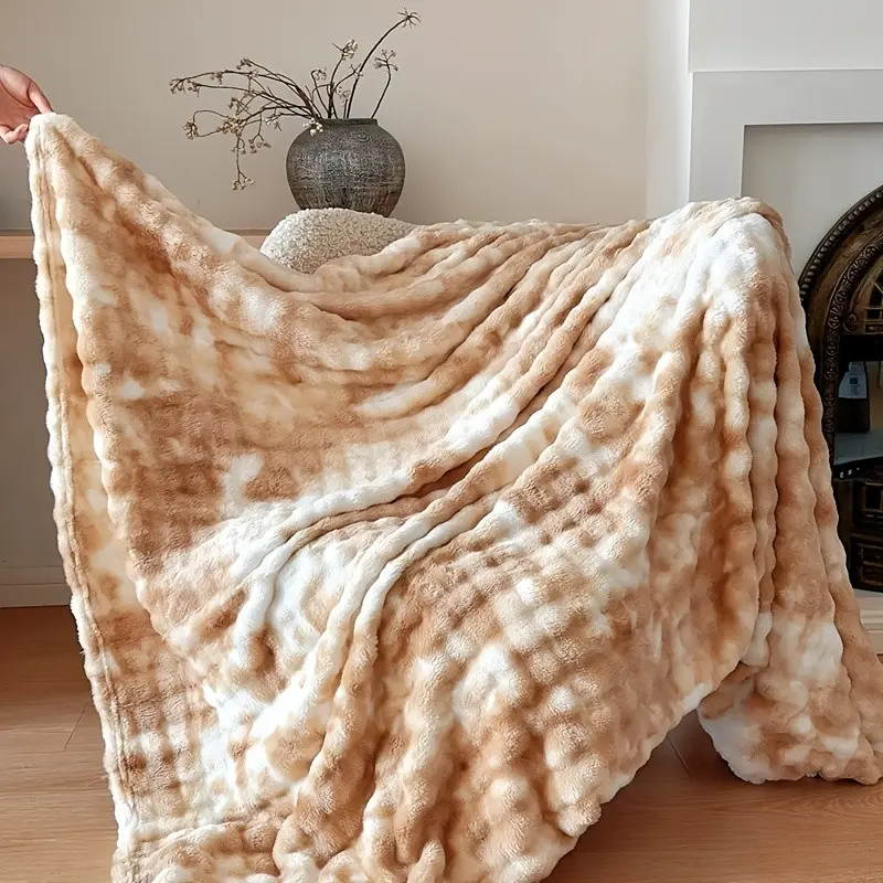 Thick Fluffy Throw Blanket for Bed, Couch, Sofa, Fur Throw Blanket for Couch, Soft Plush Thick Cozy Fuzzy Luxury Minky Bubble Blanket for Home Living Room Decor Gift for Women