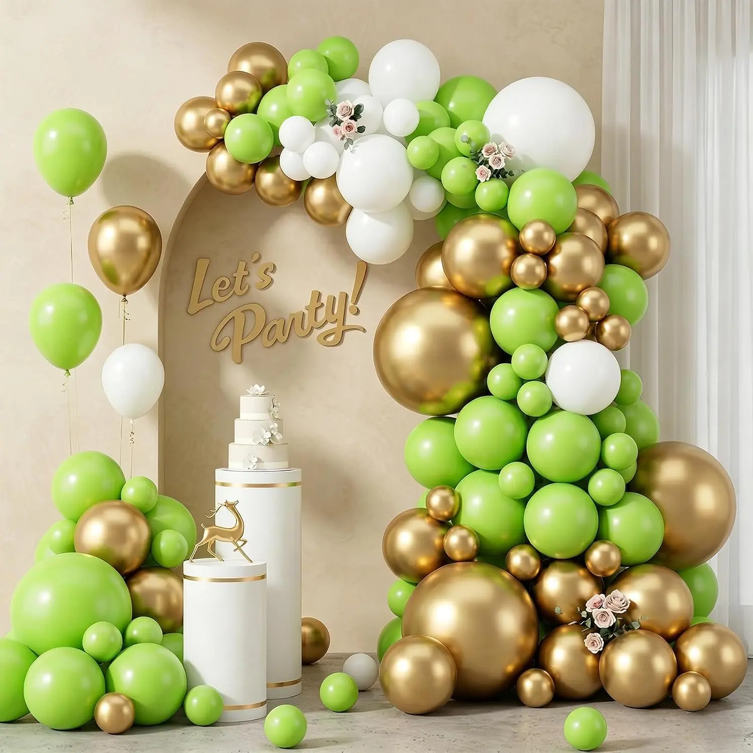 103 count Lime Green and  Balloon Garland Arch Kit, 18/12/10/5 Inch | Light Green Metallic  White Jungle Safari Birthday Tropical  Shower Easter Party Decorations