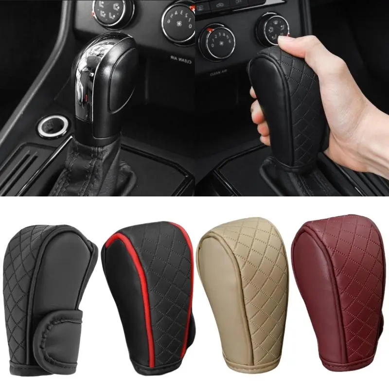 Premium PU leather car shift knob cover-Anti-Slip & durable, aesthetic styling for full protection-universal fit car interior enhancer
