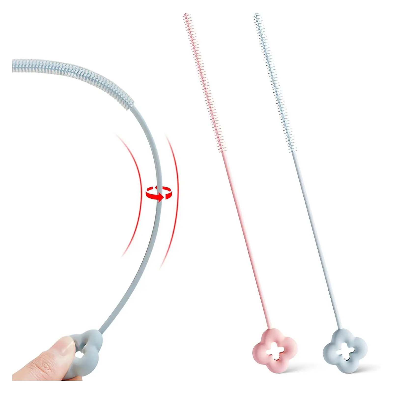 Silicone Straw Cleaning Brush Set (12 Pcs), Reusable Flower Shape Long Straw Brushes, Ideal for Stanley Cups, Lids, Glass Straws