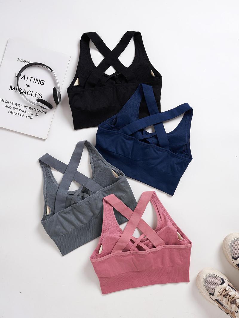 Women's Solid Color Criss Cross Crop Sports Vest, Casual Sleeveless Tank Top for Yoga Gym Workout Running, Ladies Sportswear Clothing for Summer, Gym Yoga Tops