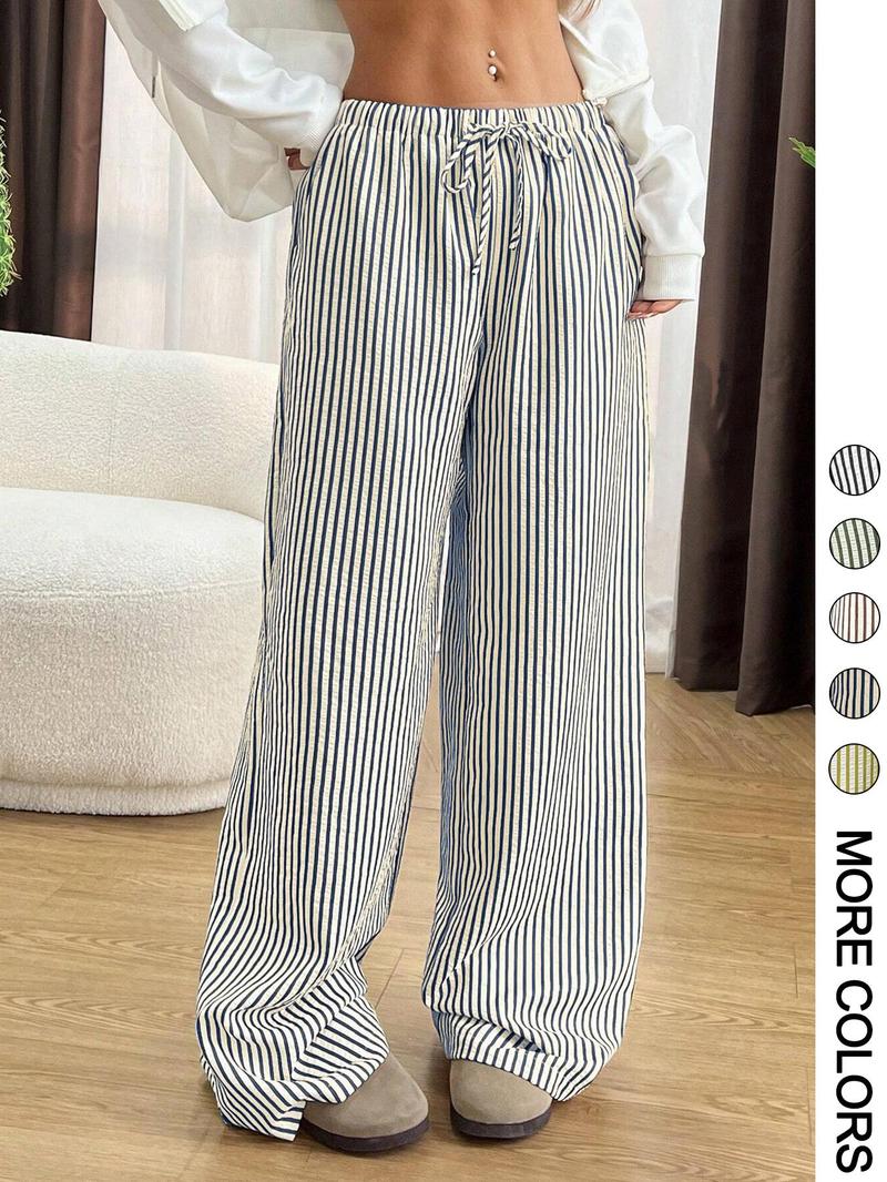 Valentine's Day Women's Striped Print Drawstring Waist Pants, Casual Comfy Wide Leg Trousers for Daily Wear, Ladies Bottoms for All Seasons