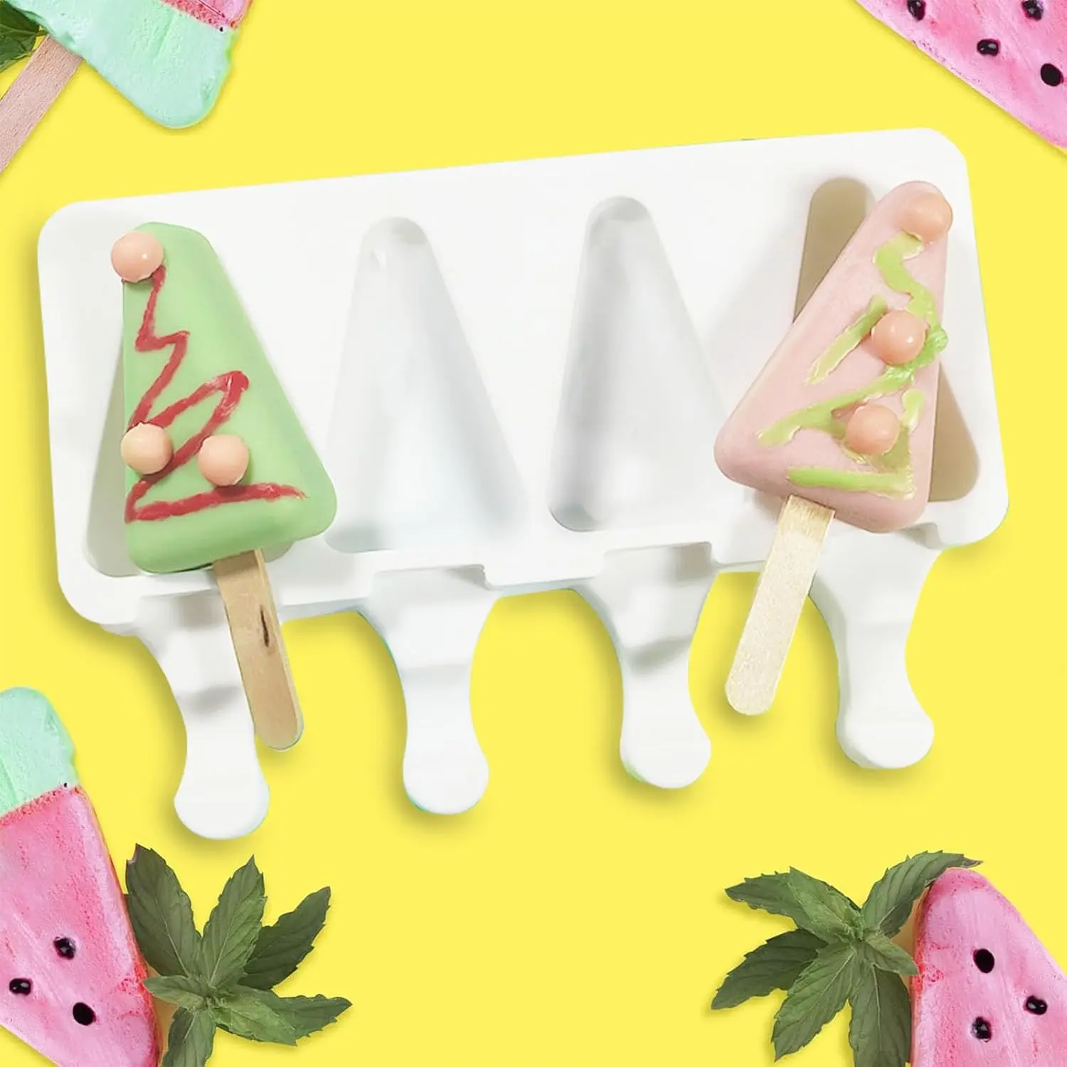 Multi-Grid  Ice Bar Tool - Heat-Proof  Ice Cream Making Tool for Kitchen DIY (4 Triangle Popsicles)