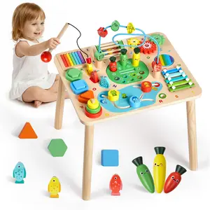 【DealsForYouDays】VEVOR Montessori Activity Table for Toddler 1-3 Years Old, 13 in 1 Wooden Learn Activity Desk, Baby Play Table for Boys Girls Aged 6+ Months, Great Birthday, Christmas, Children's Day Present