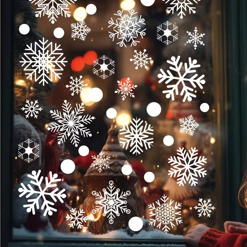 8 Sheets/set, 152 Snowflake Window Stickers, Christmas Decorations, Winter Door Background Decor, Static Glass Stickers