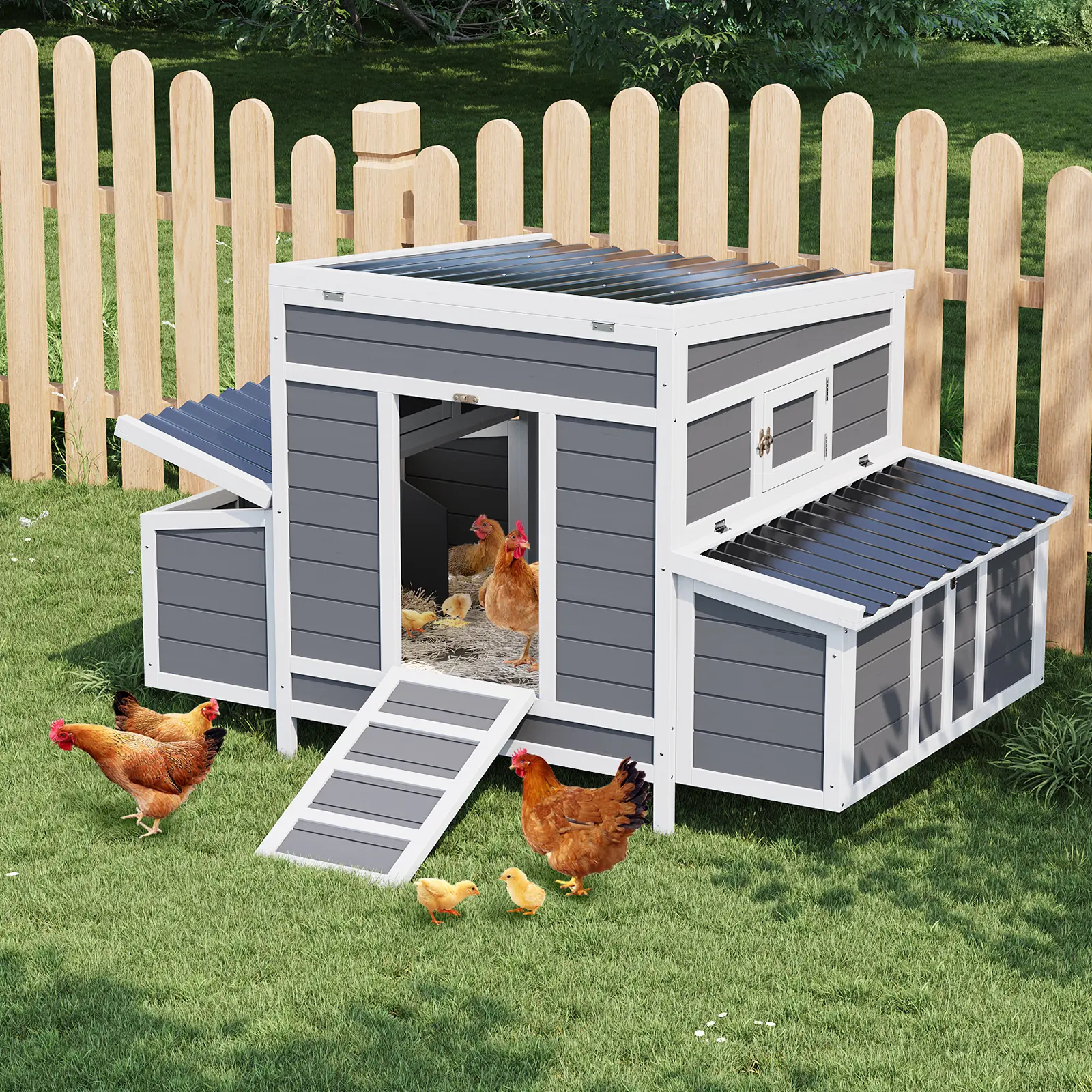 56.3-Inch Large Wooden Chicken Coop with 2 Nesting Boxes, Waterproof Roof, and Pull-Out Tray, for Outdoor Use