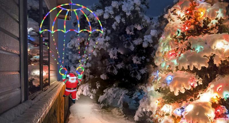 2.8ft Christmas Parachute Lights (Red&Green/Multicolor),Santa design, waterproof, 8 lighting modes,Ideal holiday gift,Suitable for indoor/outdoor use, hangable on Christmas trees, eaves or walls 2.8ft Christmas Parachute Lights (Red&Green/Multicolor),Santa design, waterproof, 8 lighting modes,Ideal holiday gift,Suitable for indoor/outdoor use, hangable on Christmas trees, eaves or walls