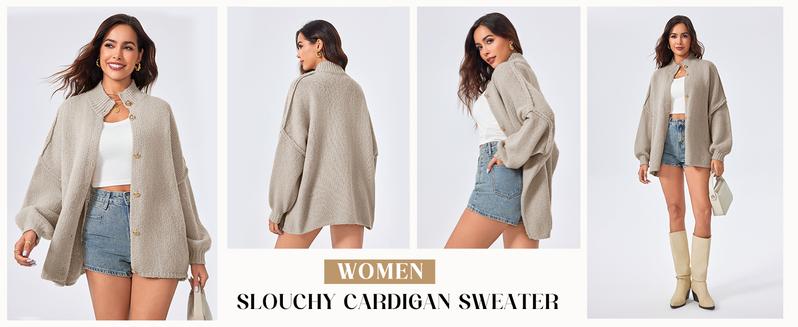 Saodimallsu Womens Oversized Cardigans Long Lantern Sleeve Button Down Chunky Knit Loose Fall Sweater Coats