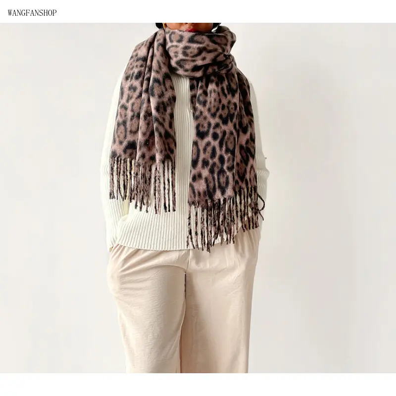 Women Chunky Leopard Print Tassel Scarf, Soft Thick Oversized Fringed Wrap Shawl, Thermal Cozy Animal Pattern Neck Stole for Fall Winter Street Office Daily Casual Outfits,Tactical,Cotton,Shemagh,silk,feeling