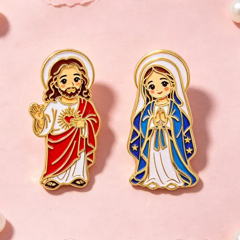 2pcs/set Jesus Enamel Pins, Cartoon Character Design Badges, Brooches, Fashion Accessories for Backpacks, Sweaters, Hats, Perfect Gift for Friends