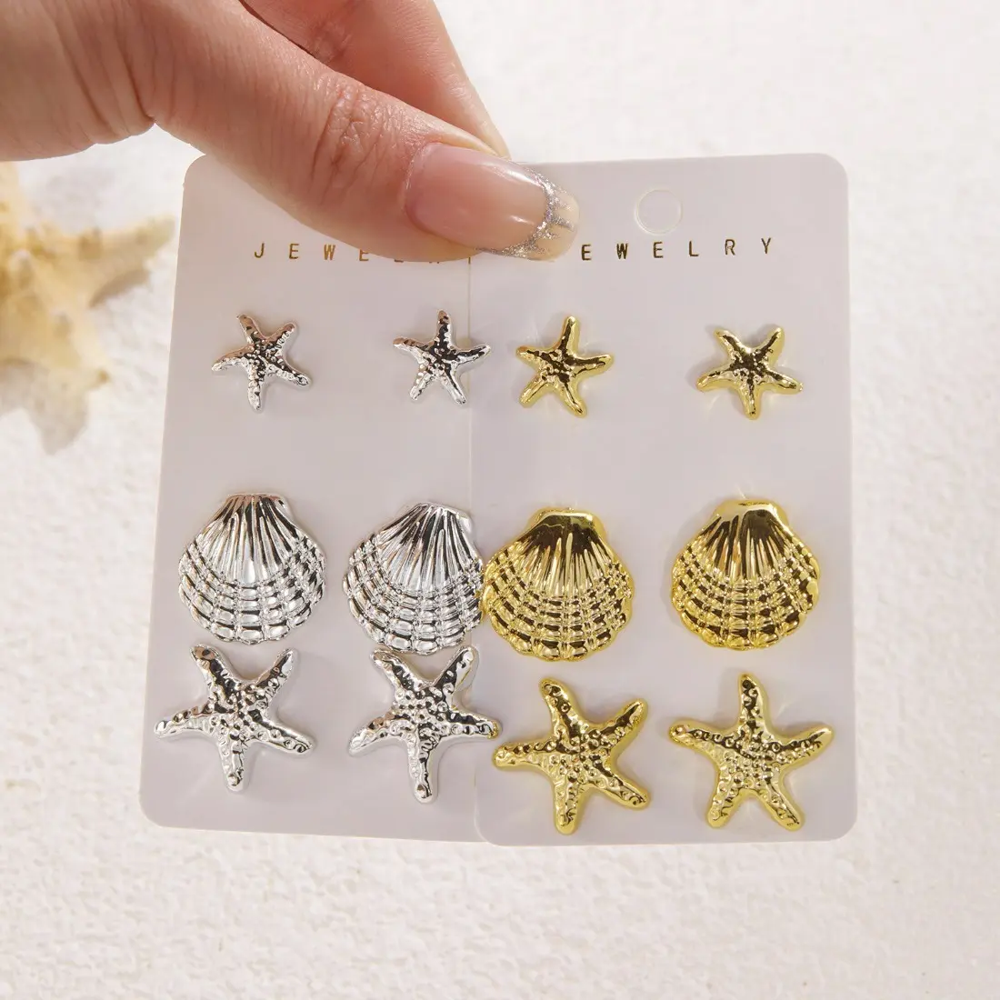 Women's Gold Starfish-Shell Statement Drop Earrings Set - Nautical Coastal Beach-Inspired Oversized Cowhide Leather Fashion Jewelry for Daily & Summer Vacation Wear, Female