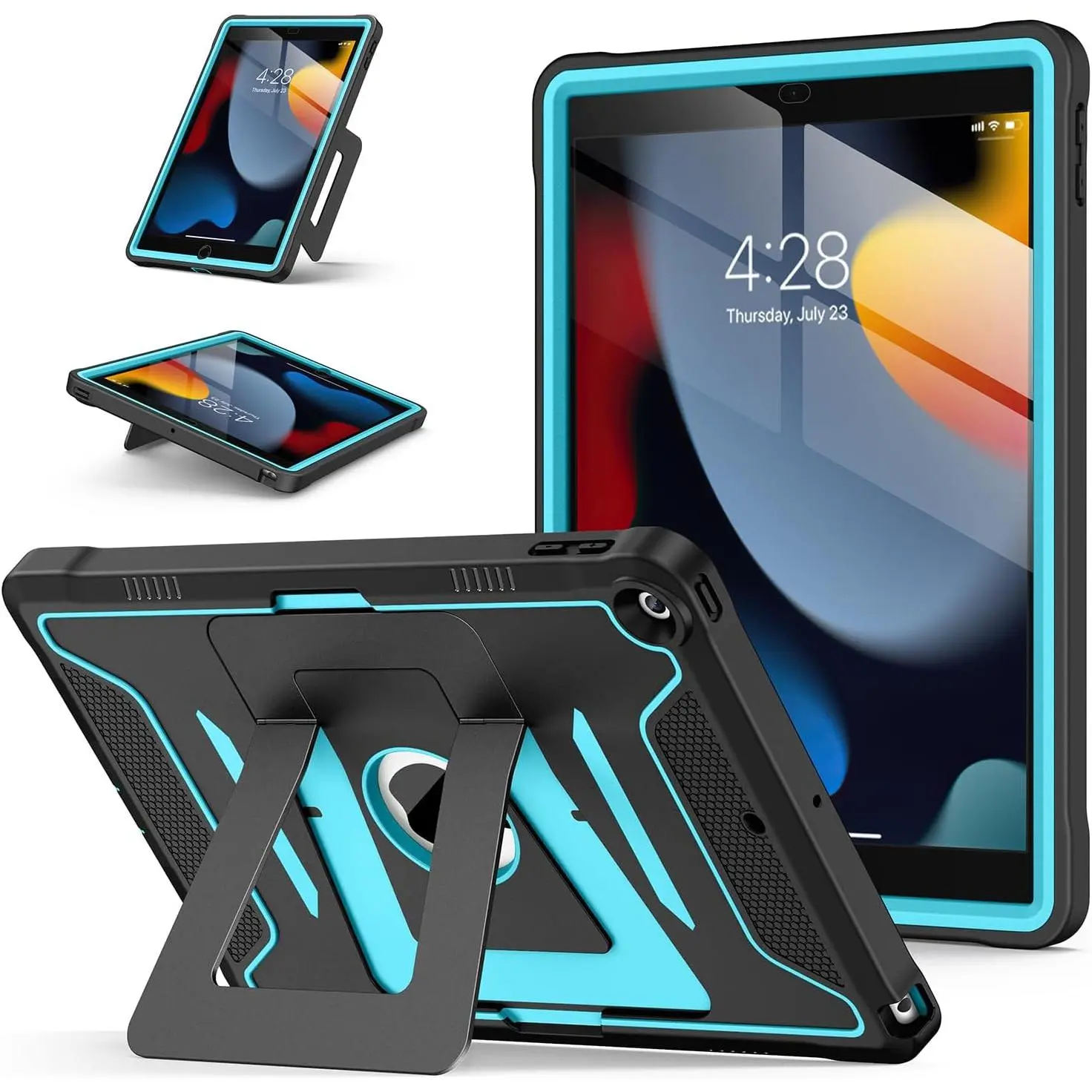 Rugged Hard PC Tablet Case with Accessories for iPad 9th/8th/7th Gen 10.2-Inch (2021/2020/2019 Release) - Full Body Protection, Screen Protector, Multi-Angle Kickstand, Black Blue, Tpu
