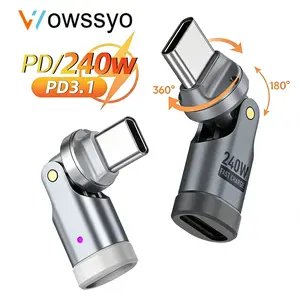 240W USB C to USB C Adapter 540 Degree Rotating Type C Plug PD3.1 Ultra Fast Charging Connector 48V 5A High Speed Data Transfer 40Gbps Video Output Converter for MacBook Pro iPad Pro iPhone 16 15 Samsung Steam Deck ROG All