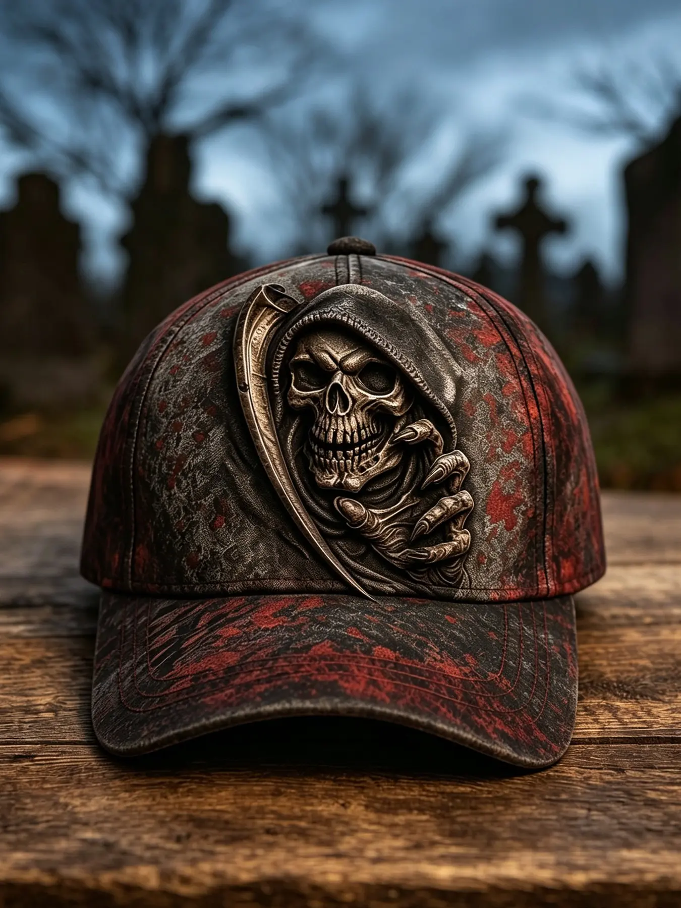 Horror Grim Reaper Skull Baseball Hat, 3D Embossed Design, Adjustable Vintage Style, Unisex, Halloween, Cycling, Motorcycle, Casual Wear