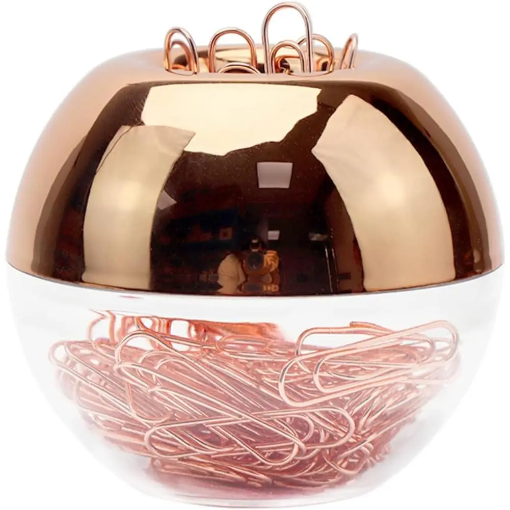 Rose Gold Paper Clip Holder Magnetic Paper Clips Dispenser with 100pcs Paperclips for Desk Office School Home Organizers Accessories Gift Idea