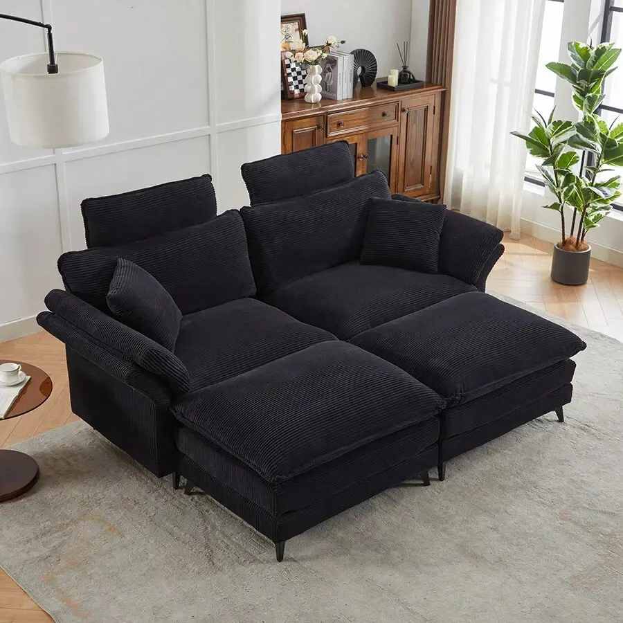 85.8'' Oversized Double Chaise Lounges Indoor, Comfortable Upholstered Corduroy Chaise Lounge With Removable Headrests, Extra Deep Seat Sectional Loveseat With Ottoman Living Room