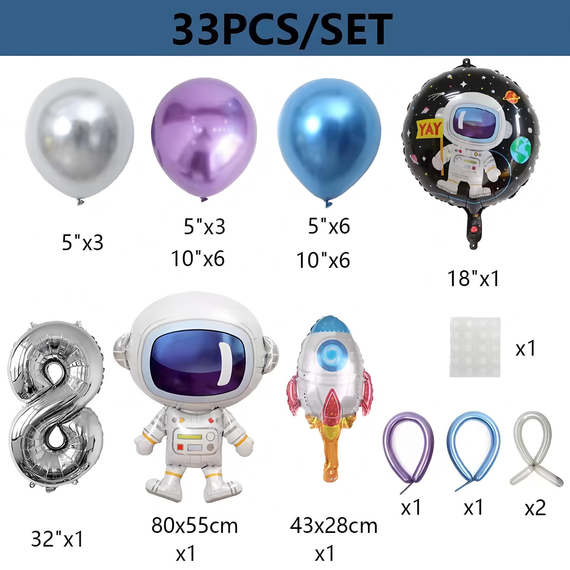 33 Pcs Outer Space Astronaut Rocket Balloon Set Spacecraft Galaxy Planet Theme  Birthday Decoration Balloon Column  for boys