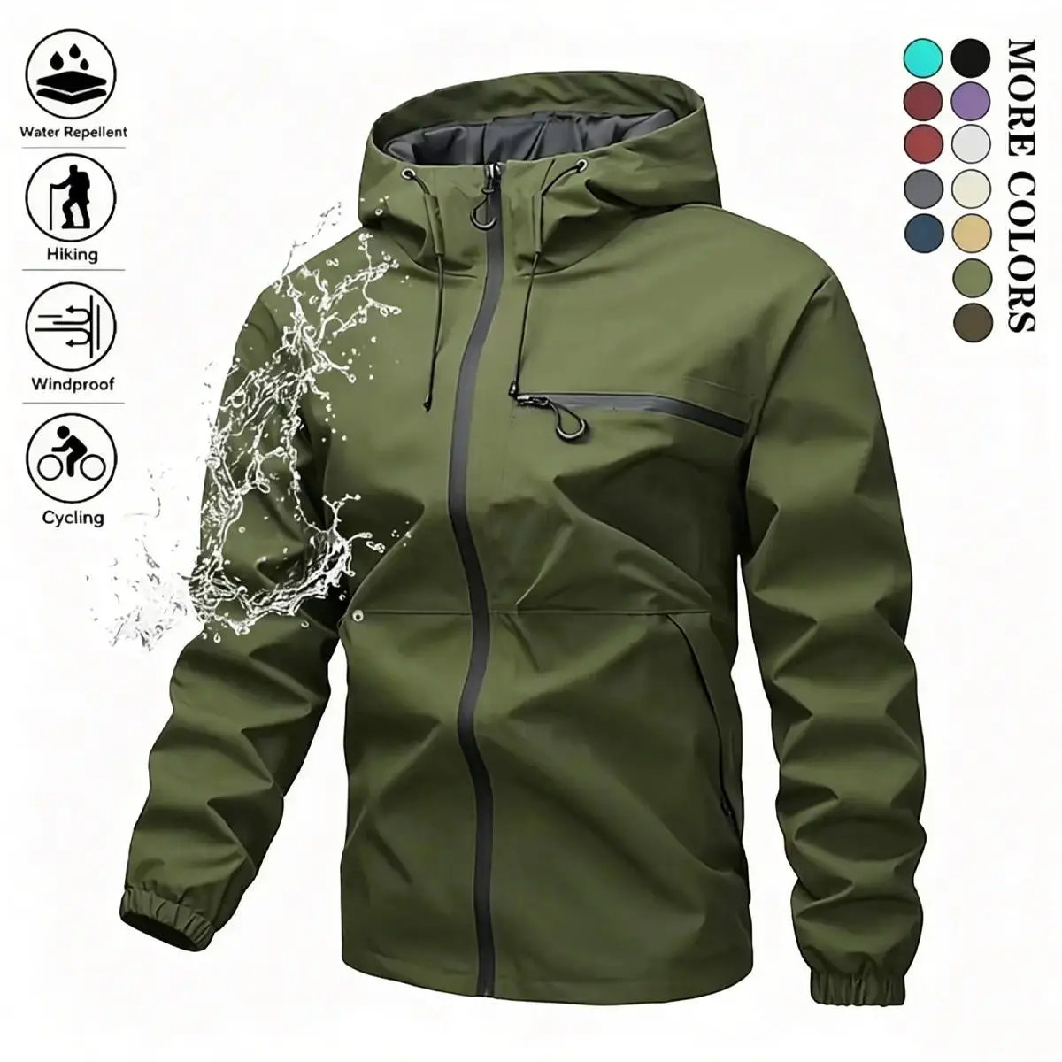 Men’s Softshell Hooded Coats - Drawstring Snug Fit, Fitted, Water-Resist Wear, Sporty Chic Top, Large Front Pocket, Side Zip Closure, Plain Lightweight All-Season Jacket, Spring/Autumn Apparel, Back-to-School Outfit, Thanksgiving Essential