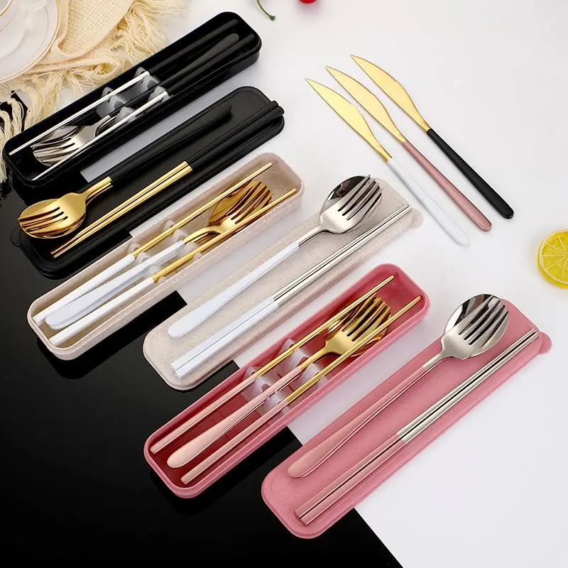 4-Piece Elegant Stainless Steel Cutlery Set with Storage Box, Reusable Portable Utensils, Luxury Tableware for Home, Camping, Travel & Gifts