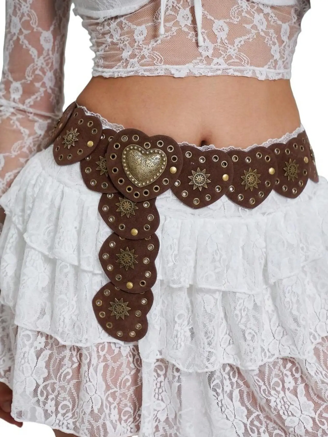 Women's Vintage Heart Patch Belt, Studded Chunky Belt, Western Y2K Belt, Boho Waist Belt, Party Festival Gift, Summer School Halloween