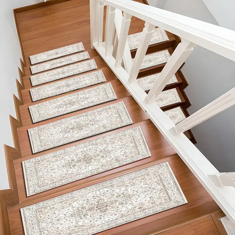 6/8/15 Piece Stair Mat Set, Vintage Floral Stair Treads, Non-Slip Rubber Bottom, Indoor Outdoor Use, Perfect Home Decor