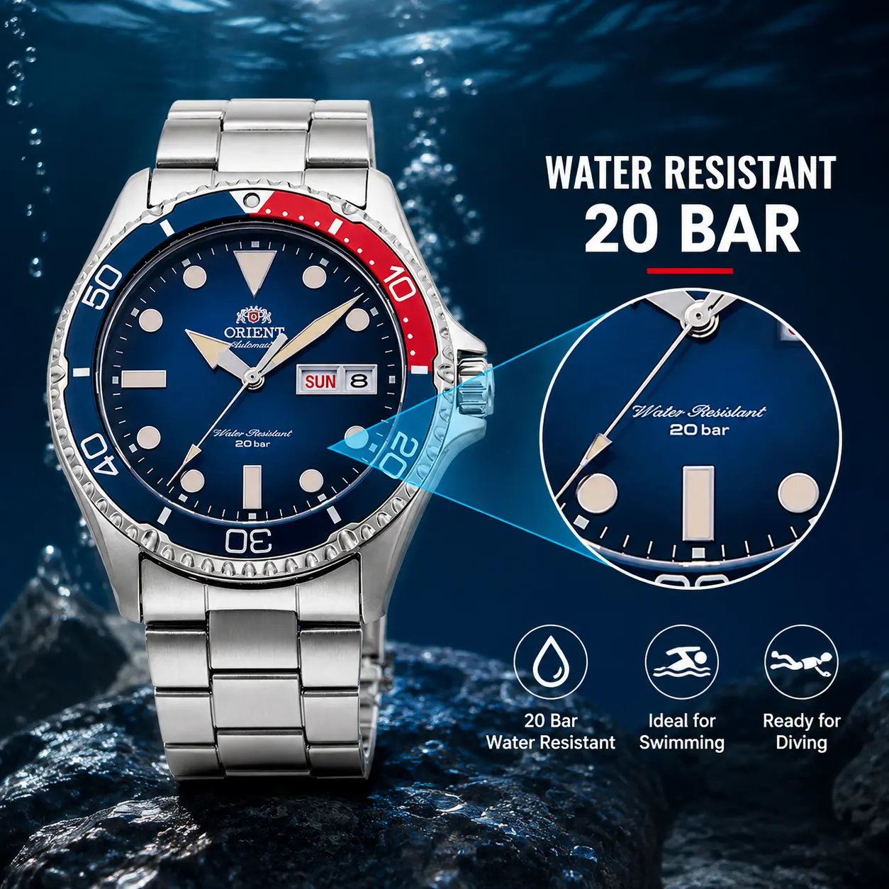 Mako Kamasu Pepsi Bezel Automatic Men Diver Watch|200M Water Resistant Sapphire Crystal Stainless Steel Bracelet Day‑Date Blue Dial Sports Mechanical Wristwatch, Classic Dive Style For Daily & Outdoor Adventure, Great Gift For Men#menswatch#car