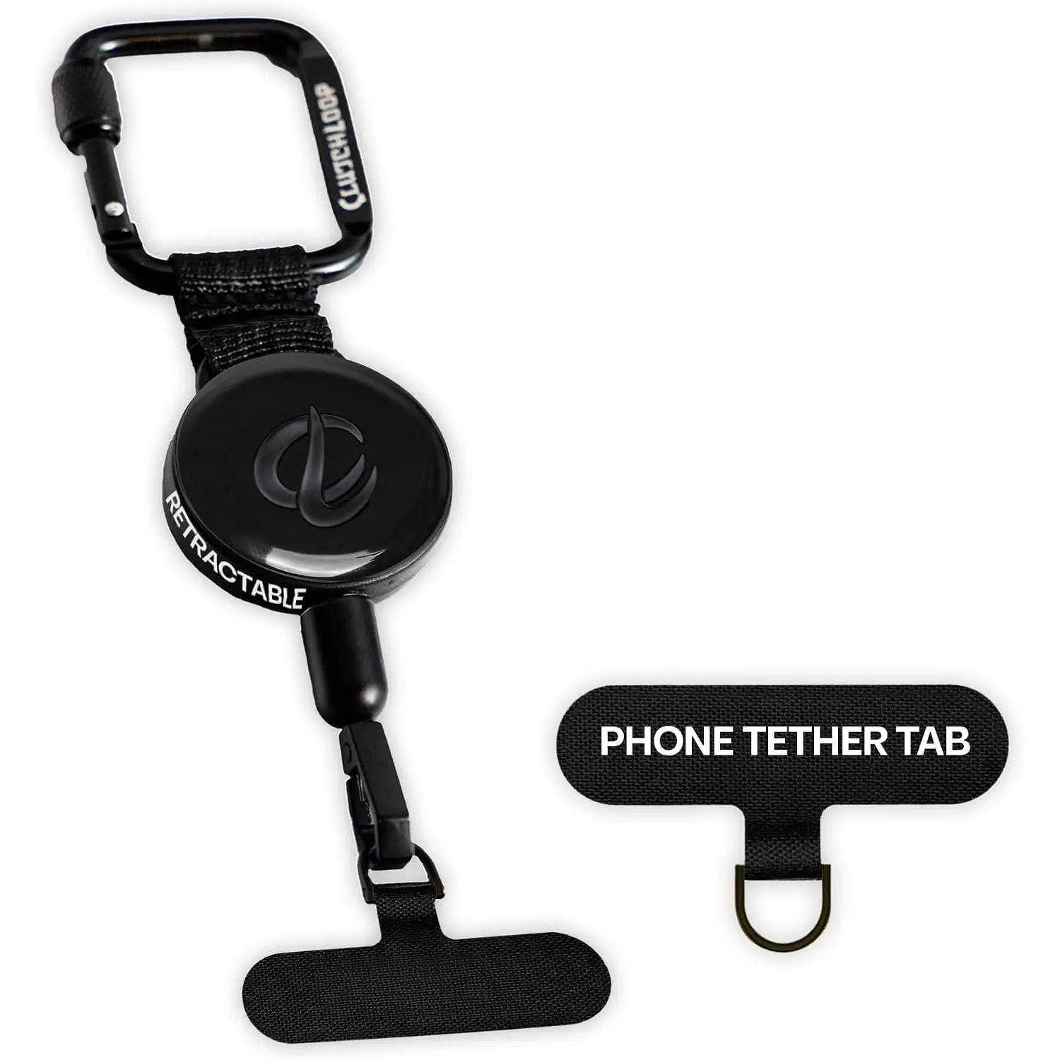 Anti- Phone Tether -  Adhesive Anchor, Retractable Steel Line and Locking Carabiner