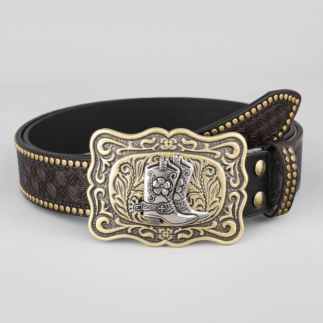 VINTAGE GAP Brown Leather Belt with Silver Accents Studded Western Bull Design 1 1/2 main image 2