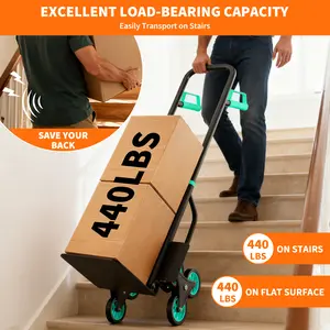 Stair Climbing Hand Truck - 440 LBS Heavy Duty Foldable Dolly Cart with Telescoping Handle & 6 Wheels for Moving, Groceries & Warehouse,