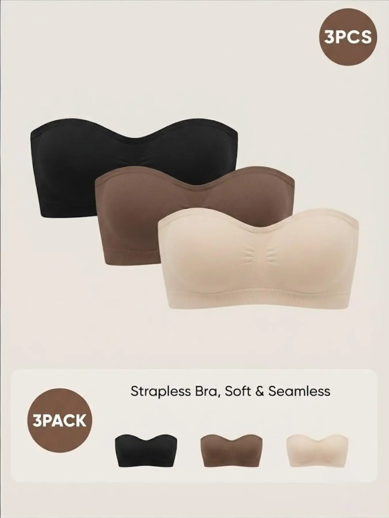 2/3-Pack Women's Seamless Strapless Bralette Set, No Underwire, One-Piece Design, Includes Transparent Straps, Comfortable & Stylish