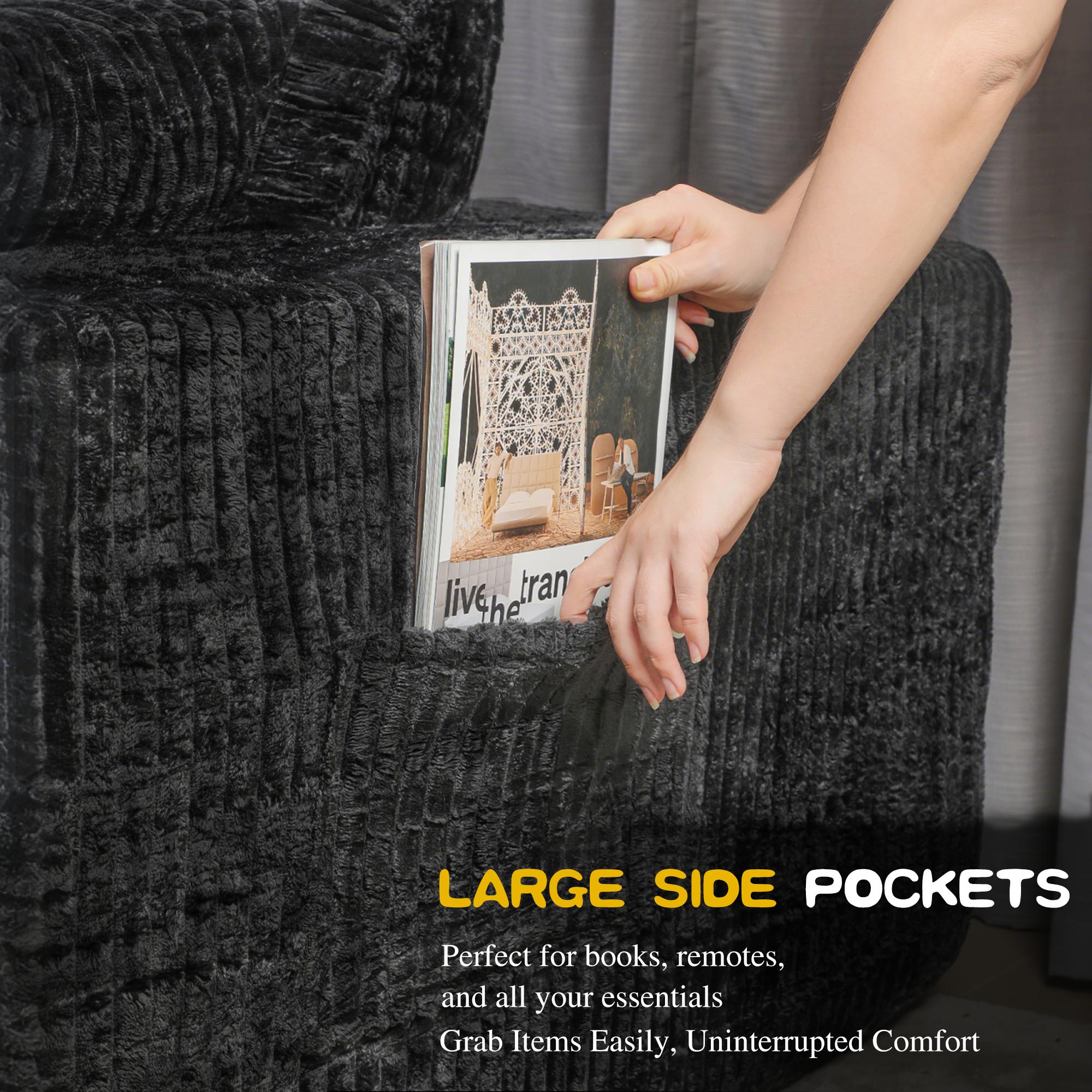 110" L-Shaped Sectional Sofa, Corduroy Chaise, Memory Foam, Modular Design, Living Room Storage