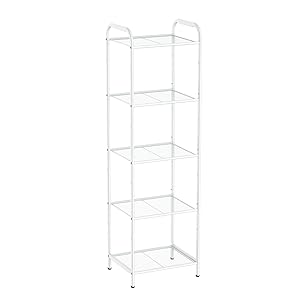 Storage Rack with Shelf,Industrial Style Extendable Plant Stand, Standing Shelf Units for Kitchen, Bathroom, Office,Living Room, Balcony, Kitchen (White, 5 Tier)