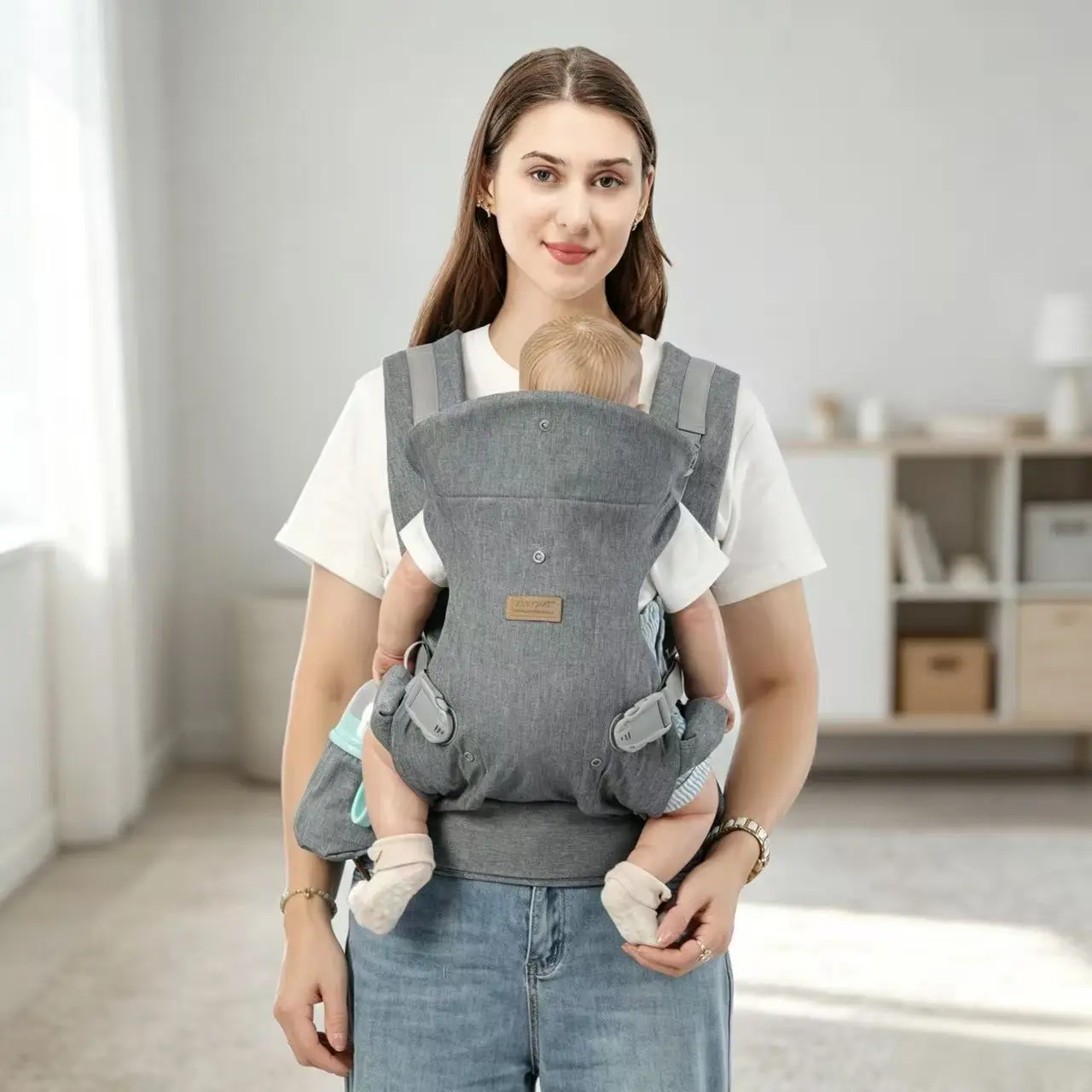 Ergonomic Polyester Multi-Function Baby Carrier 2203 - Adjustable, Unisex, Front/Back/Hip Carry Options, Logos, for Newborn to Toddler, Baby Shower Gift, Newborn Essentials