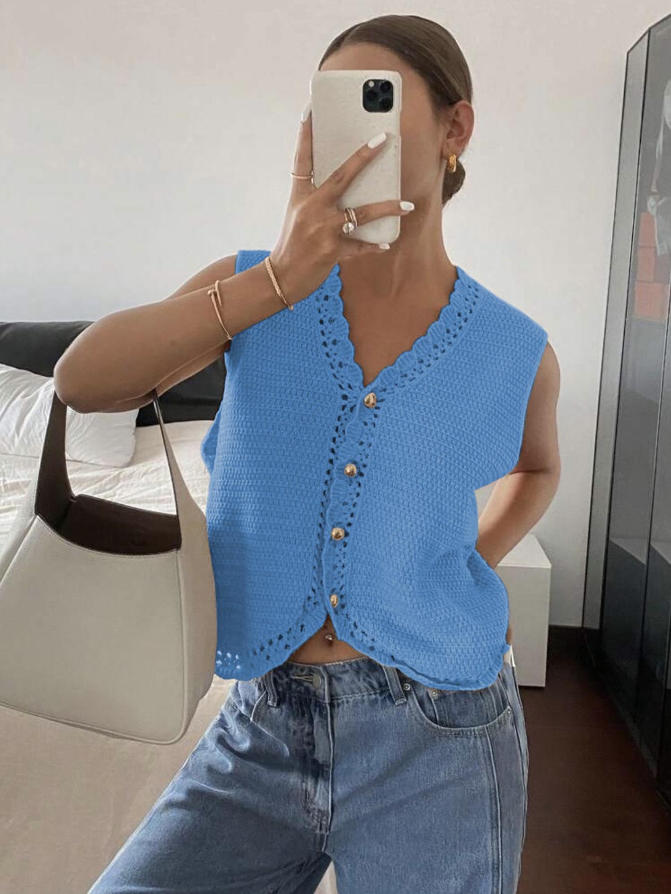 Women's Plain Crop Sweater Vest, Casual Sleeveless Cropped Knitwear for Spring & Fall, Fashion Women's Knit Clothing for Daily Wear