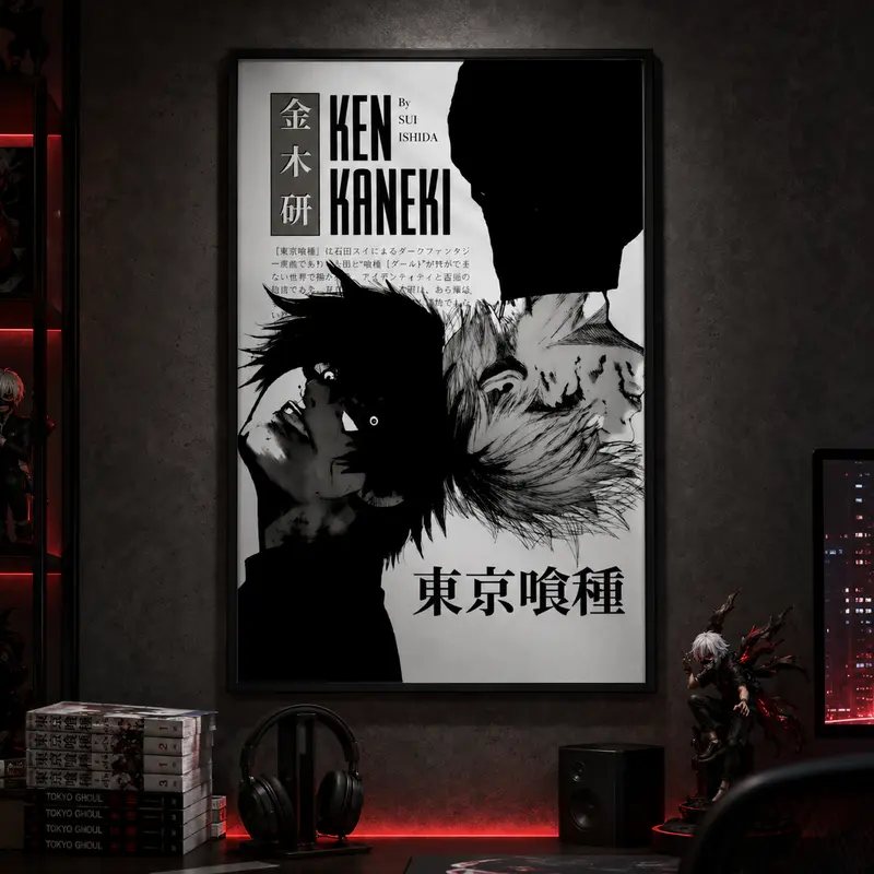 Tokyo Ghoul Anime Poster - Ken Kaneki Anime Manga Poster - Japanese Wall Decor - Anime Wall Print, Canvas Wall Art Print, Dark Anime Room Decor for Bedroom Dorm Gaming Room Office, Manga Poster Gift for Anime Fans