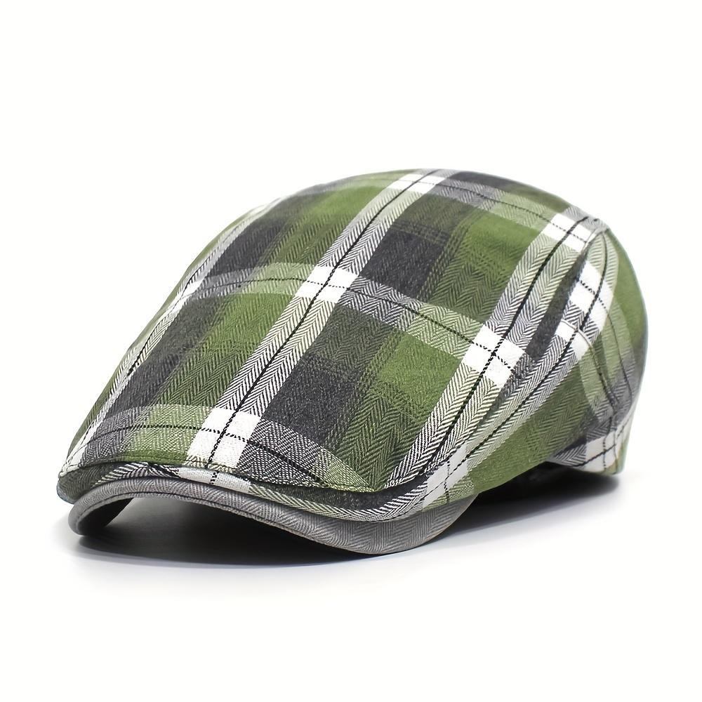 Vintage Plaid Beret Hat for Women & Men - Lightweight Summer British Style Casual Cap, Hand Washable, Orange Check Pattern, Beret Ca