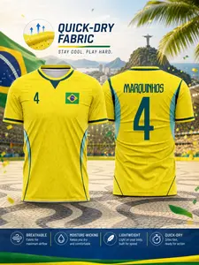 2026 Brazil Home Soccer Jersey, Classic V-Neck Men's Football Shirt, Quick-Dry Breathable Lightweight, Training & Casual Wear, Fan Gift