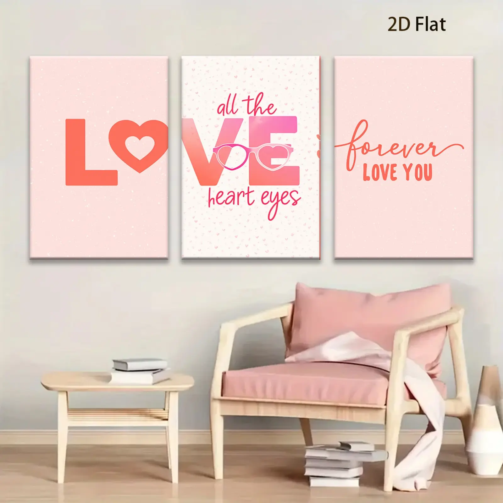 3Pcs Framed Pink Heart-Shape Spectacle 2D Canvas Wall Art Prints, Home Decor for Living Room & Bedroom, Ideal Birthday Housewarming Holiday Gifts wall decor wall art