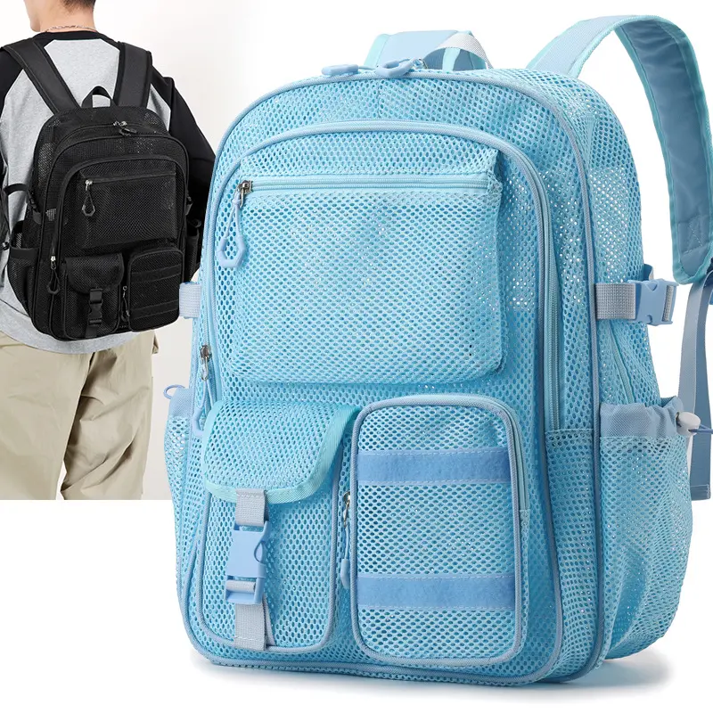 Mesh Backpack for Students, Breathable Hollow Out Mesh School Bag, Multi-Pocket Large Capacity Travel & Beach Backpack
