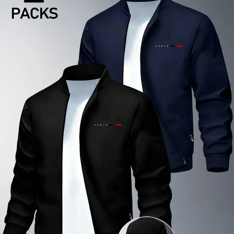 Men's Lightweight Casual Streetwear Jacket, Long Sleeve, Letter Print Design, Fitted Style, Moderate Fabric, Perfect for Fall & Winter Outdoor Activities, Street Fashion Outerwear